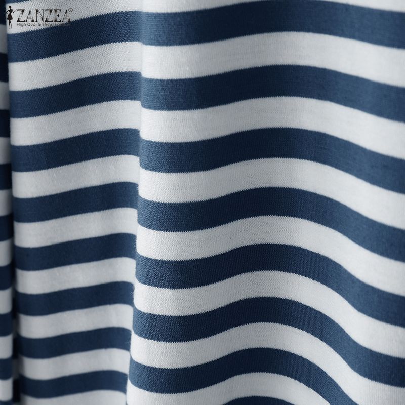 ZANZEA Women Casual Round Neck Long Sleeve Stripe Cardigan Blouse