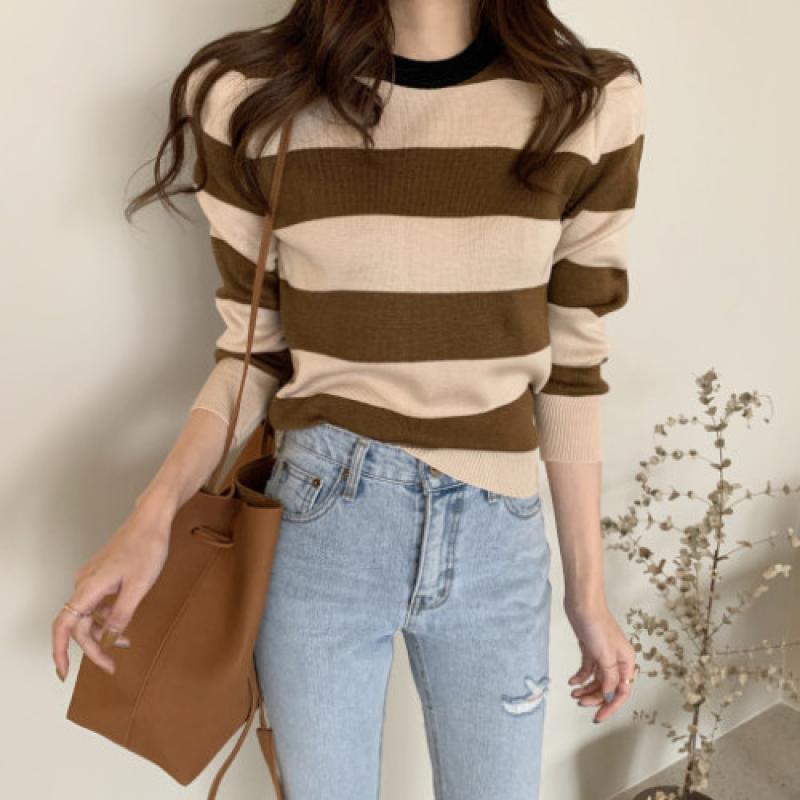 2021 Spring Korean Knitted Striped Pullover Sweater Women Long Sleeve O-Neck Vintage Fashion Casual Female Tops Sweaters