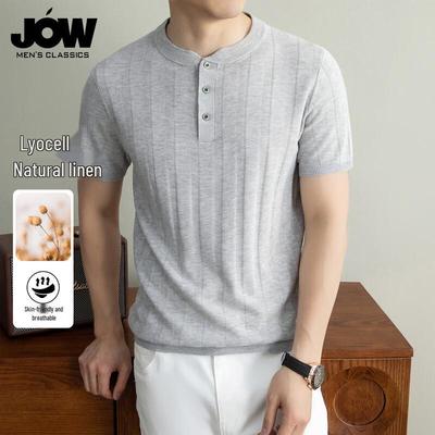 JOW Men's Summer Linen Blend Henley T-Shirt