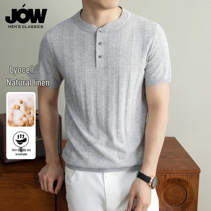 JOW Men s Summer Linen Blend Henley T-Shirt 2XL