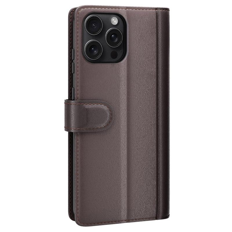 For iPhone 16 Pro Max Case Genuine Split Leather Phone Cover with Wallet Stand