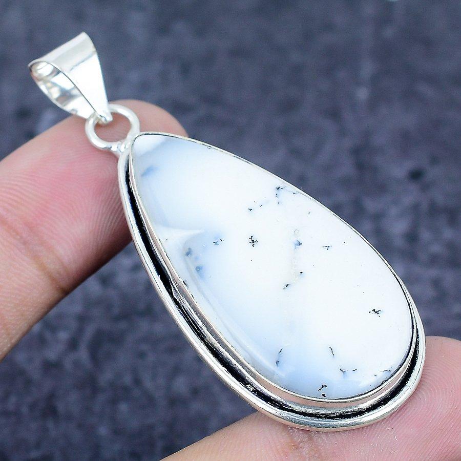 Dendrite Opal Gemstone Handmade 925 Sterling Silver Jewelry Pendant 2.40" E0U82