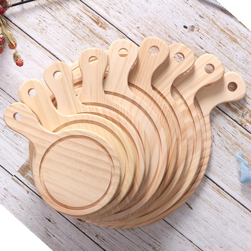 Round Wooden Pizza & Cheese Cutting Board with Handle Pine Pizza Board 6-inch
