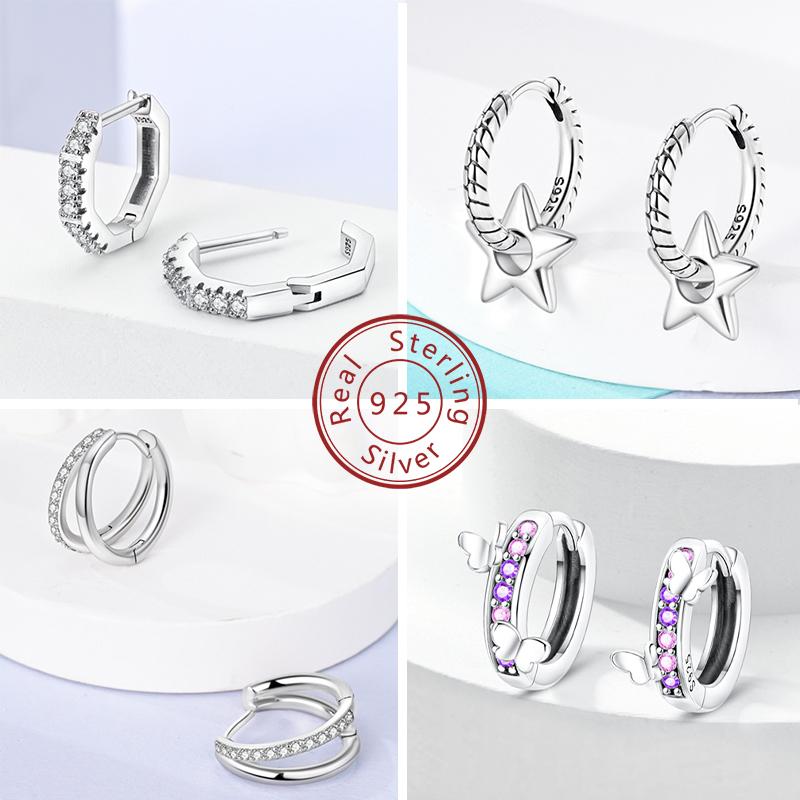 Women Earring 925 Silver Hoop Earrings Love Heart Butterfly Drop Earring Stud For Women Girls Party Jewelry Gifts