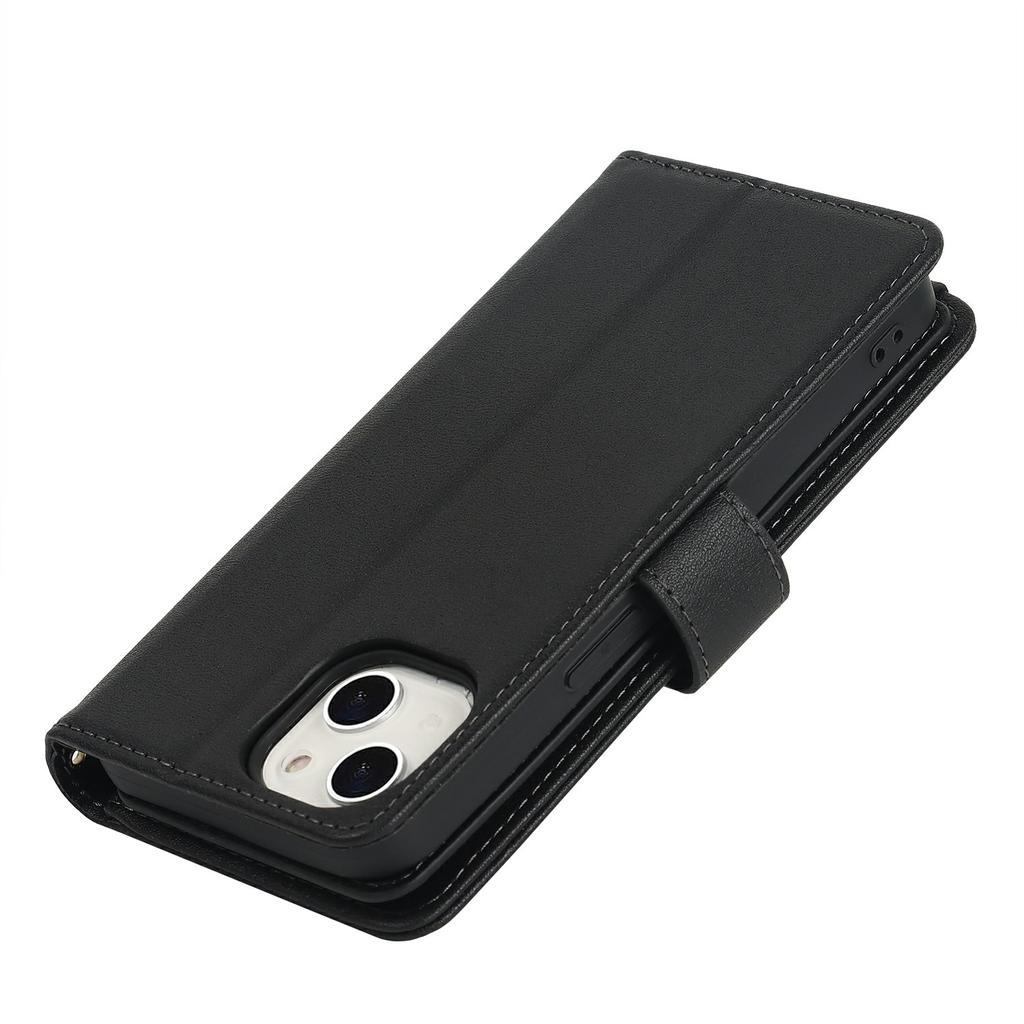 For iPhone 13 Mini Stand Case PU Leather Phone Cover with Straps/Zipper Wallet/Multiple Card Slots