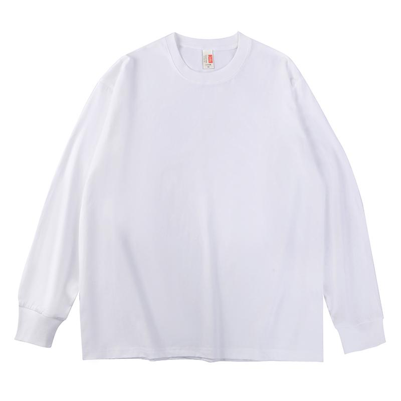 

Spring and Autumn pure cotton soft breathable fabric round neck long sleeved T-shirt for men and women, loose fit base shirt 3XL білий
