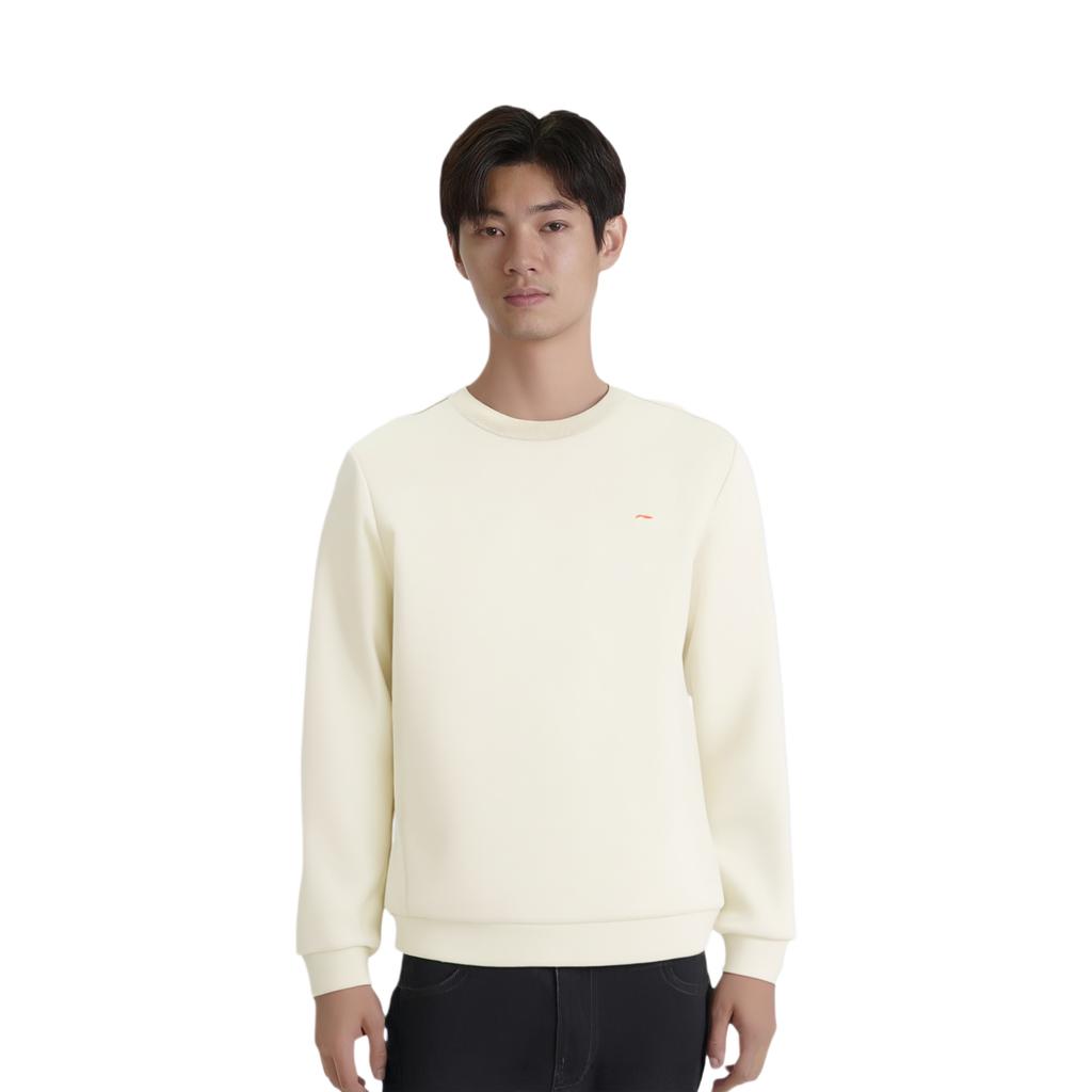 Li Ning Comfortable Casual Crew Neck Pullover Sweatshirt Men Sweatshirt Off-White AWDU575-2