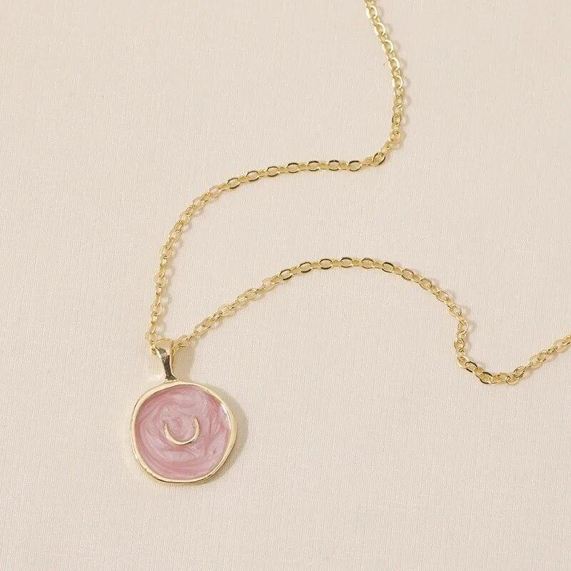 Women Heart Necklaces Moon Star Round Enamel Pendant Necklace Girls Clavicle Chain Aesthetic Jewelry Wedding Party Accessories