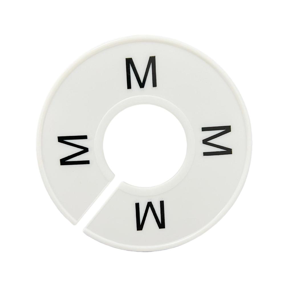 White Double-Sided Round Plastic Clothing Size Dividers with Printed Design for Closet Organization