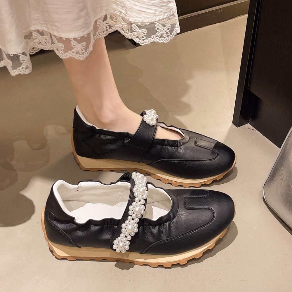Fashion 2025 Spring and Summer Mary Jane Sneaker Pearl Non-slip Casual Shoes Breathable Flat Heel Ballet Flats Women's Casual Sneaker