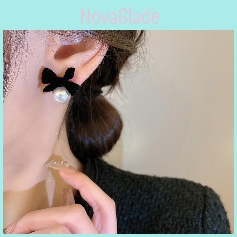 Trendige Schmetterlingsschleifen-Ohrringe Perle und Samt High Fashion Ohr-Accessoires