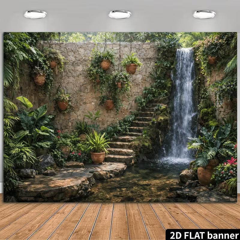 2D Exotic Greenery Pool Portrait Photo Backdrop