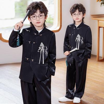 Jungen Herbst Hanfu Tang Anzug: Besticktes Stehkragen Nationalstil-Set für Aufführungen