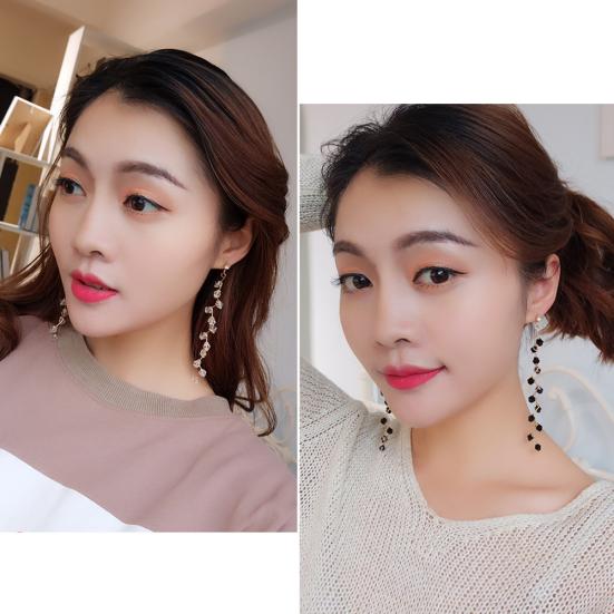 Women Design Beaded Grape Dangle Stud Rhinestone Long Earrings Fashion Jewelry