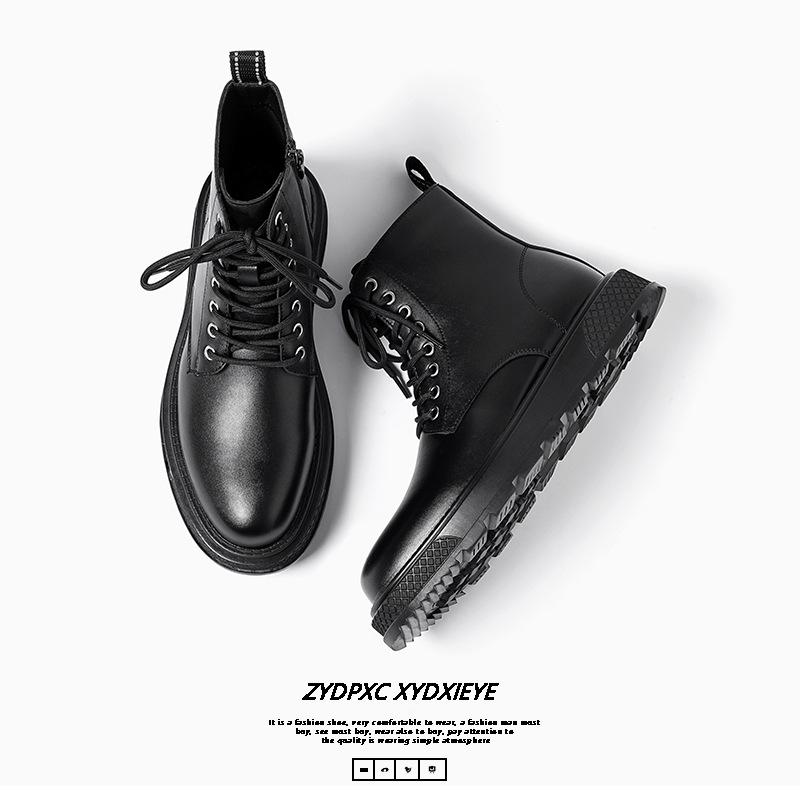 Men's Martin Boots Autumn and Winter High-top Thick-soled Heightening Casual Leather Boots Versatile Short Boots British Tooling Shoes 4516-W