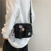 Unisex Plain Color Crossbody Bag, Casual Zipper Shoulder Bag with Astronaut Charm & Random Badge, Versatile Daily Messenger Bag