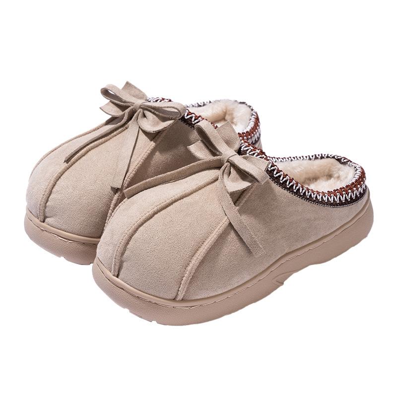 Cotton slippers autumn and winter 2025 new bow warm indoor leisure winter non-slip and wear-resistant cotton shoes