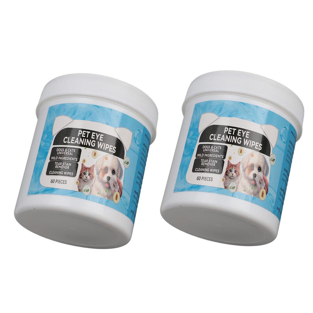60PCSx2 Dog Eye Wipes Multifunctional Gentle Portable Pet Tear Remover Wipes for Home