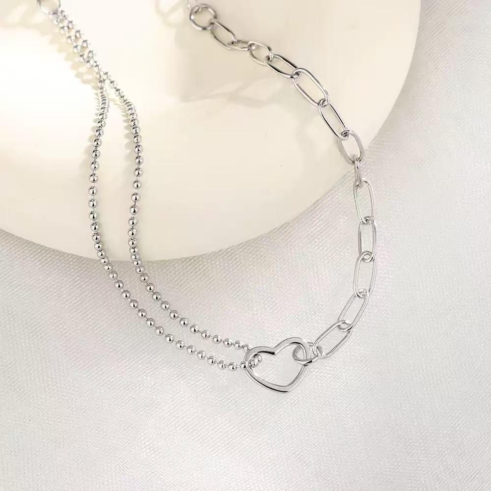 Double-Layer Asymmetric Heart Bracelet: Korean Style for Women