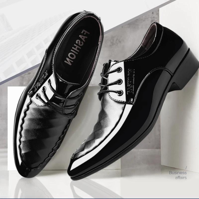 Mode Business Trend Kleiderschuhe 2024Täglich Weiß Herrenschuh Neu Flach Flach Herren Lederschuh Glänzend Spitz Groß Freizeitschuhe Hochzeitsschuh