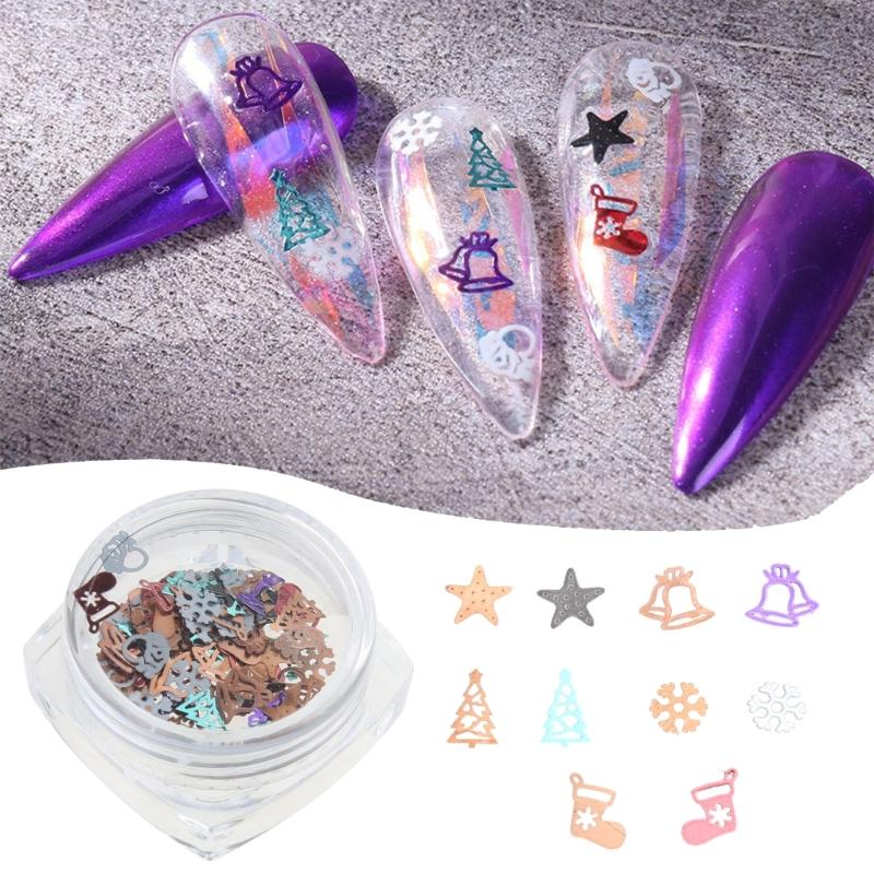 Celebrate Christmas Golden Nail Sequins Paillette 3D Metal Nail Art Charms Decoration Snowflake X'mas Boots Trees Pack