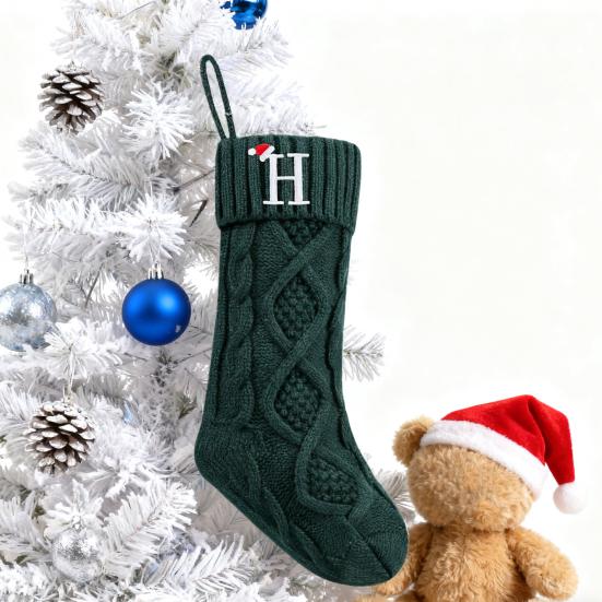 Christmas Stockings with Initials 18" Large Embroidered Monogram Knit Christmas Stocking Holiday Family Stocking for Fireplace Party Decoration