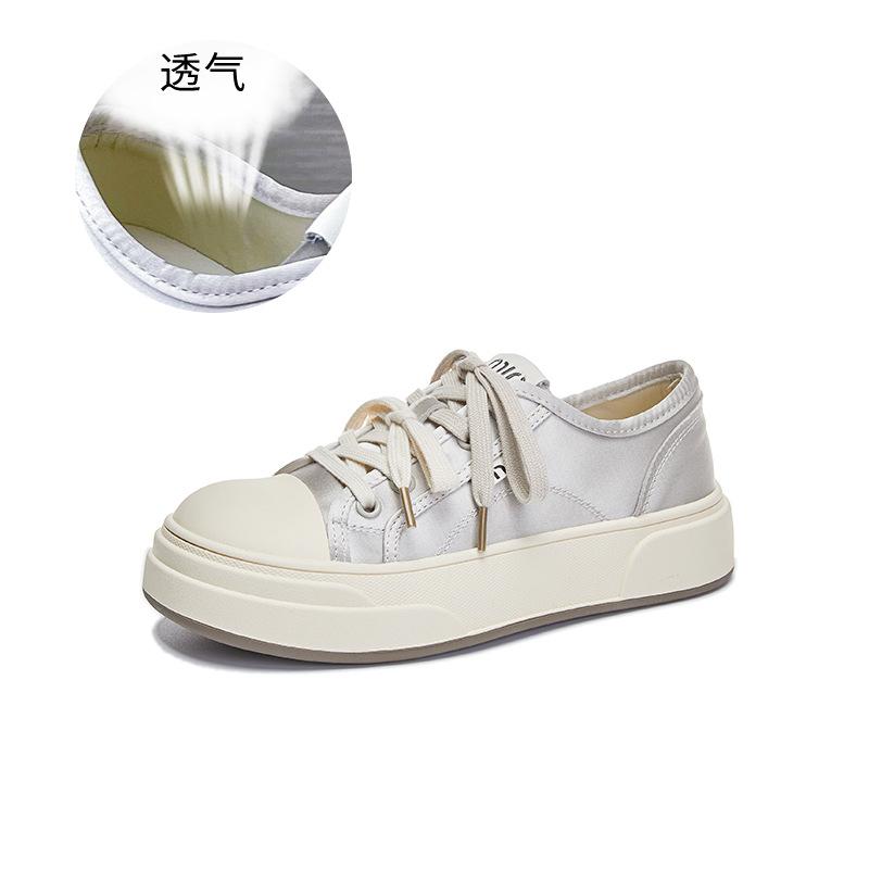 

Little white shoes women s 2025 spring new thick-soled breathable board shoes women s versatile shoes children s casual lace-up women s shoes 40 серебряный серый