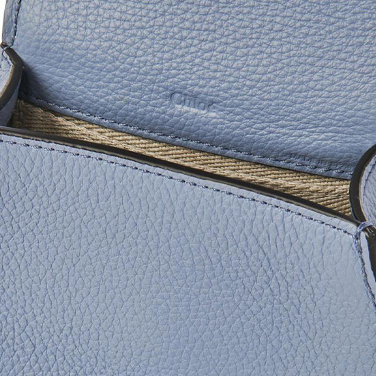 New Chloe Marcie Brass And Grain Calfskin Saddle Bag Shoulder Bag, Crossbody Bag Extra Mini Women's Blue CHC22-AP675I31-484