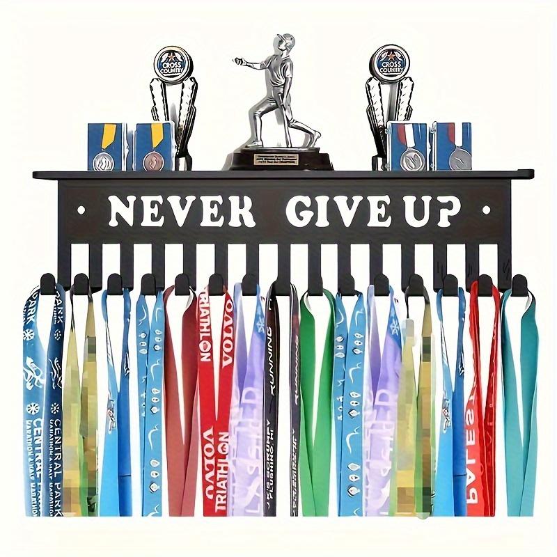 

NEVER GIVE UP Inspirational Medal Display Rack - Easy-Install Wall Mounted Metal Organizer for Sports Medals & Keys чёрный