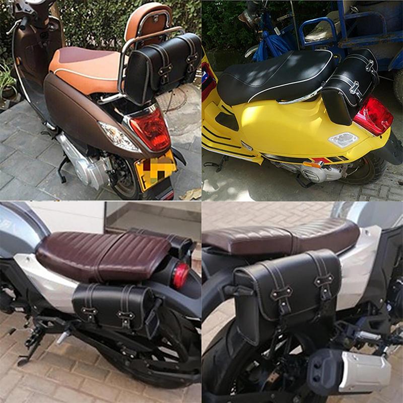 Motorcycle Barrel Bag Retro Motorcycle Saddle Bag Handlebar Tool Bag Water-Resistant 2 Straps Fork Bag PU Leather For Bike