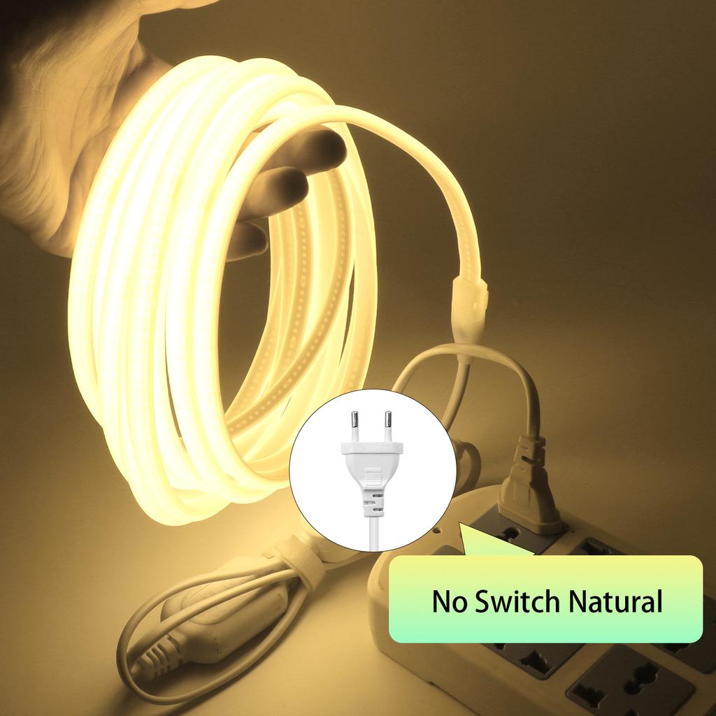 220V Dimmable Switch COB LED Strip With Dimmer Kit 288LEDs/M Waterproof 3000K 4000K 6000K Flexible Neon Light Kitchen Room Decor
