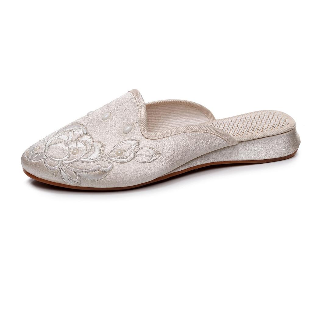 Slippers, flat-bottomed bag root embroidered cloth shoes with cheongsam 2025 spring and summer new women's shoes, sandals outside