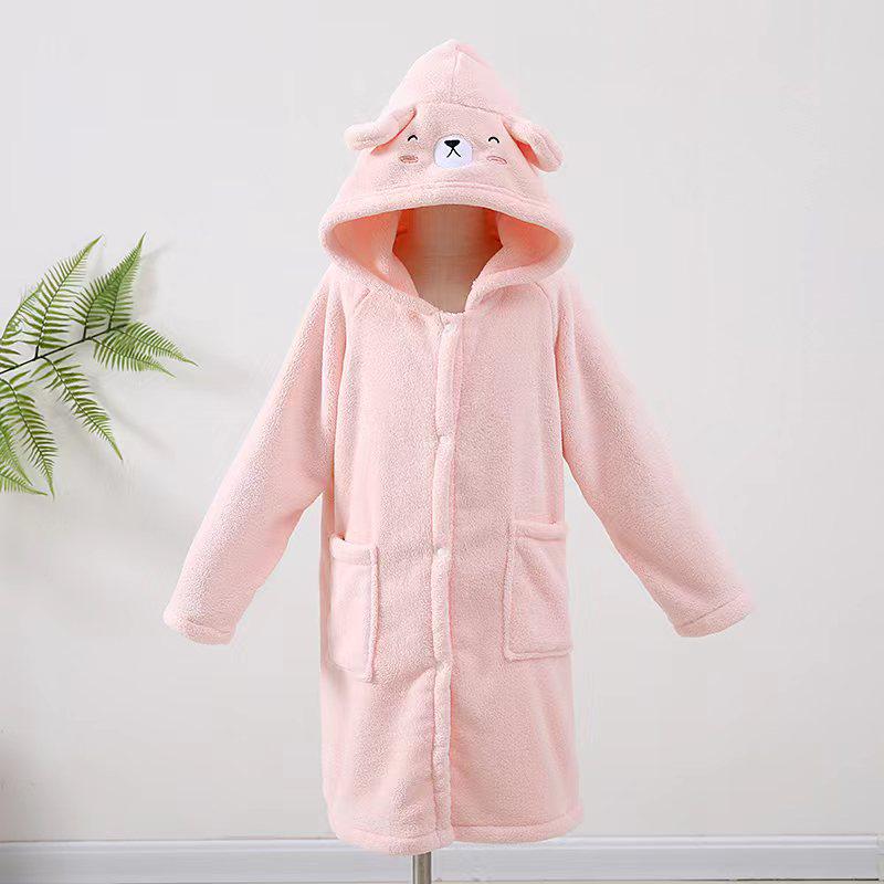 Children's Cute Cartoon Coral Fleece Hooded Bathrobe - Absorbent, No-Shed, Thick, Wearable Cloak