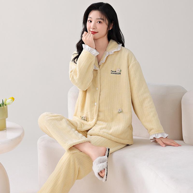 Winter Pajamas Women'S Coral Fleece Fleece Thickened Autumn And Winter Flannel Age-Reducing Loungewear Winter