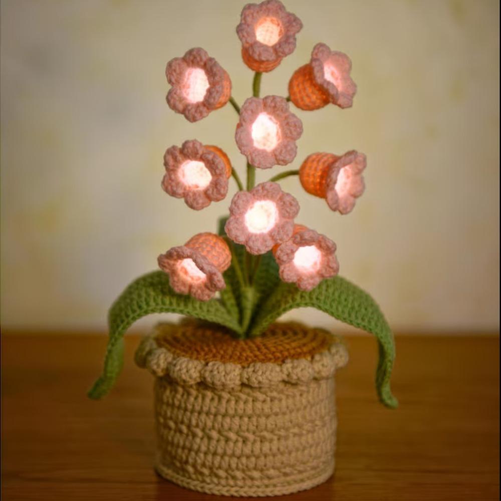 Knitting Wool Lily of The Valley Lamp Artificial Flowers 9 Glowing Crochet Artificial Flowers Handmade Crochet Orchid Gift