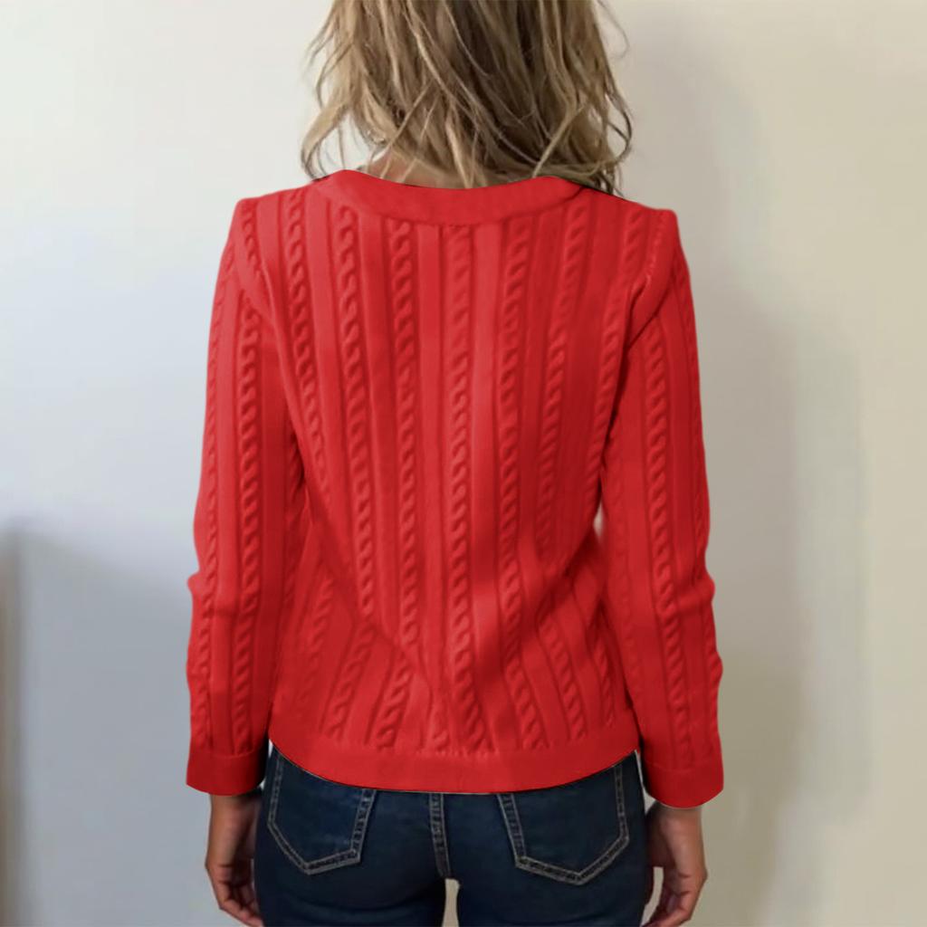 Women's Fashion Casual Single-Breasted Multi-Button Thickened Flower Loose Cardigan Round Neck Long Sleeve Knitted Cardigan Sweater Jacket