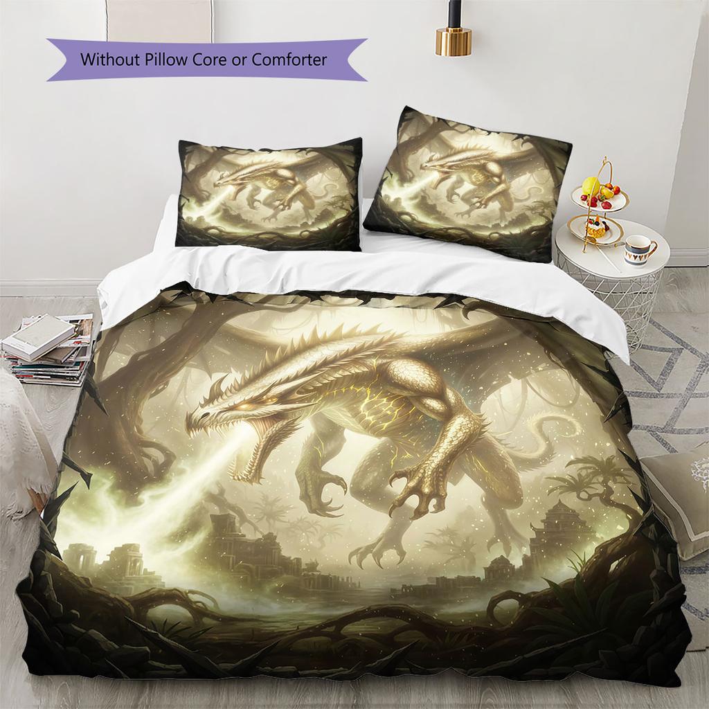 Theevildragon Pattern Bedding Quilt Set Quilt Cover Pillowcase Home Decoration Birthday Gift (1 * duvet cover + 2 * pillowcase, without core)