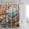 Multicolor Mountain Shower Curtain-Blue Beige Peak, Cloudy Gray Sky, Pine Silhouette, Waterproof Natural Bathroom Decoration