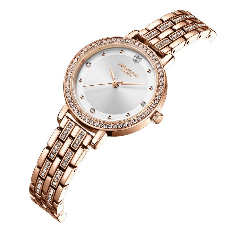 Damenuhr mit diamantbesetztem Stahlband, modisch, luxuriös, schlicht, mit Farbverlauf, doppellagiges Perlmutt-Zifferblatt, wasserdichte Quarzuhr