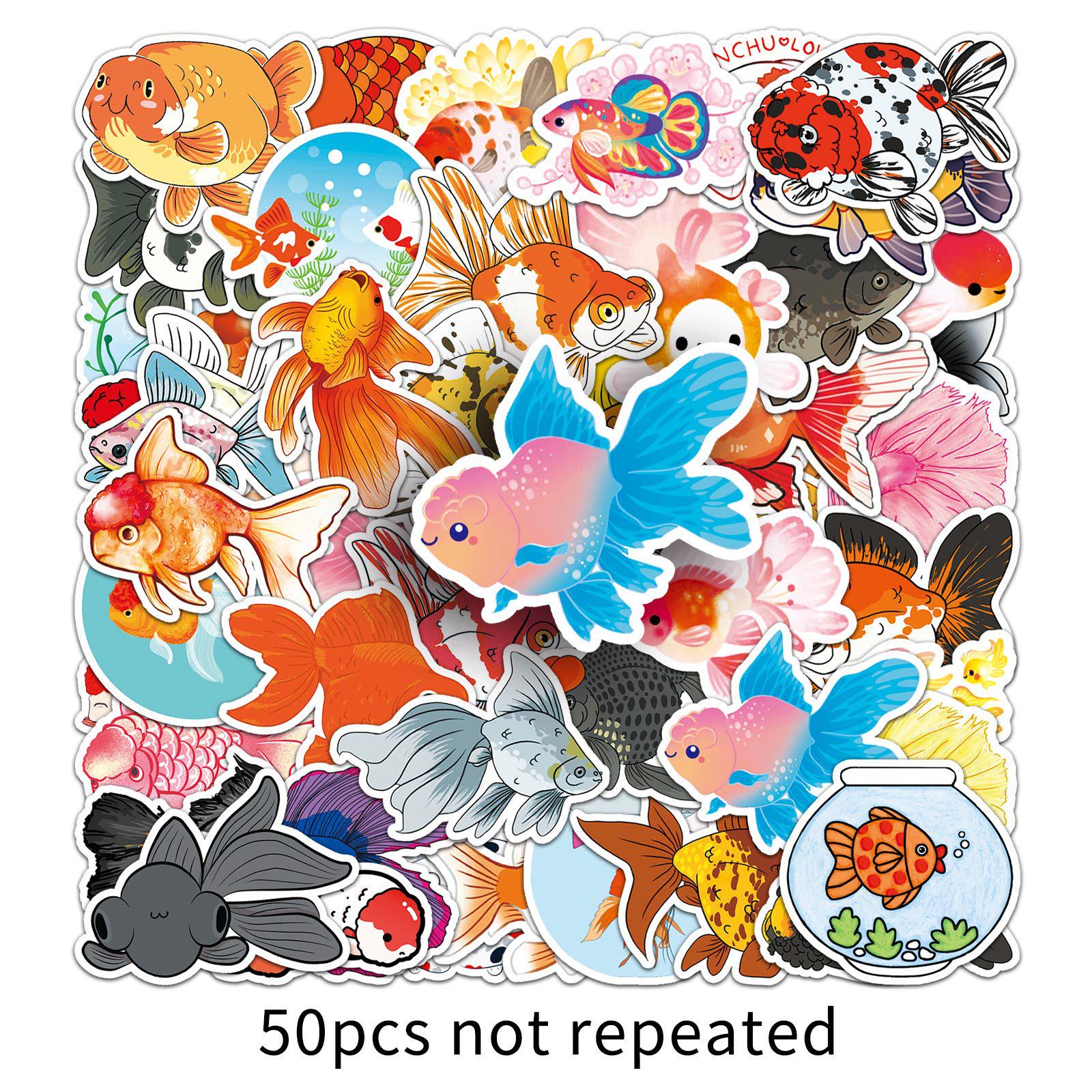 50 Goldfish Animal Stickers for Suitcases, Laptops  Cars - Trendy Graffiti Decor