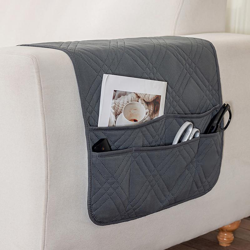 1Pc Solid Color Sofa Armrest Covers With Storage Bag Washable Non-Slip Couch Arm Protector Armchair Slipcovers For Living Room