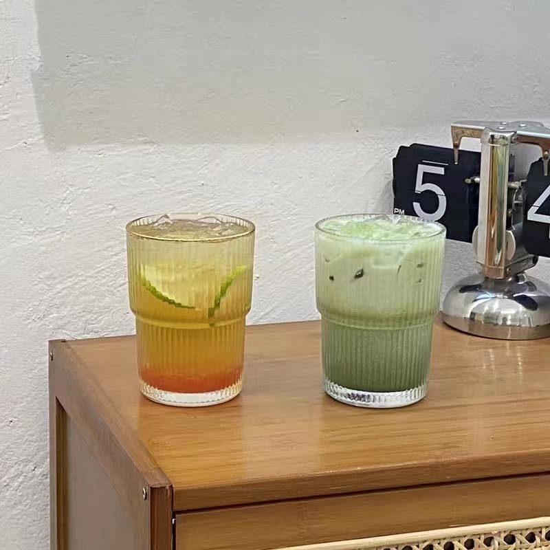 13OZ/400ML Ice Coffee Glass Tumbler, Thick Wall Water Glass Cup Mug Tea with Straw and Lid Sealed Carry On