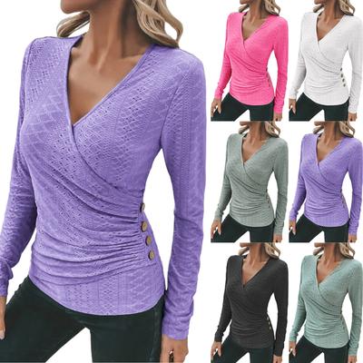 Comprimento Manga Tops Femininos Elegantes Casuais Blusas Para Mulheres Tendência Camisetas Gola V Roupas de Verão