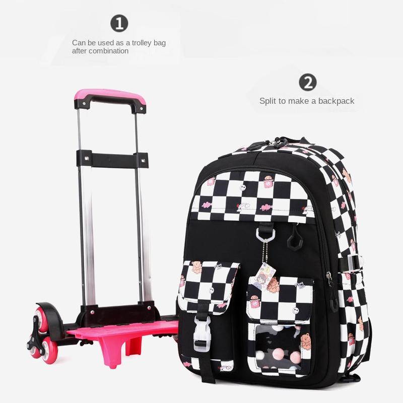 Zaino Scolastico per Bambini Zaino Cartone Animato per Studenti con Ruote Borsa Porta Libri Carina Zaino Scolastico su Ruote per Bambine Bambini Zaini con Ruote