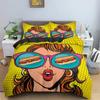 Cartoon Girls Duvet Cover Cute Lipstick Fashion Theme for Women Gifts for Bedroom Decorations with Pillowcase Queen King Size