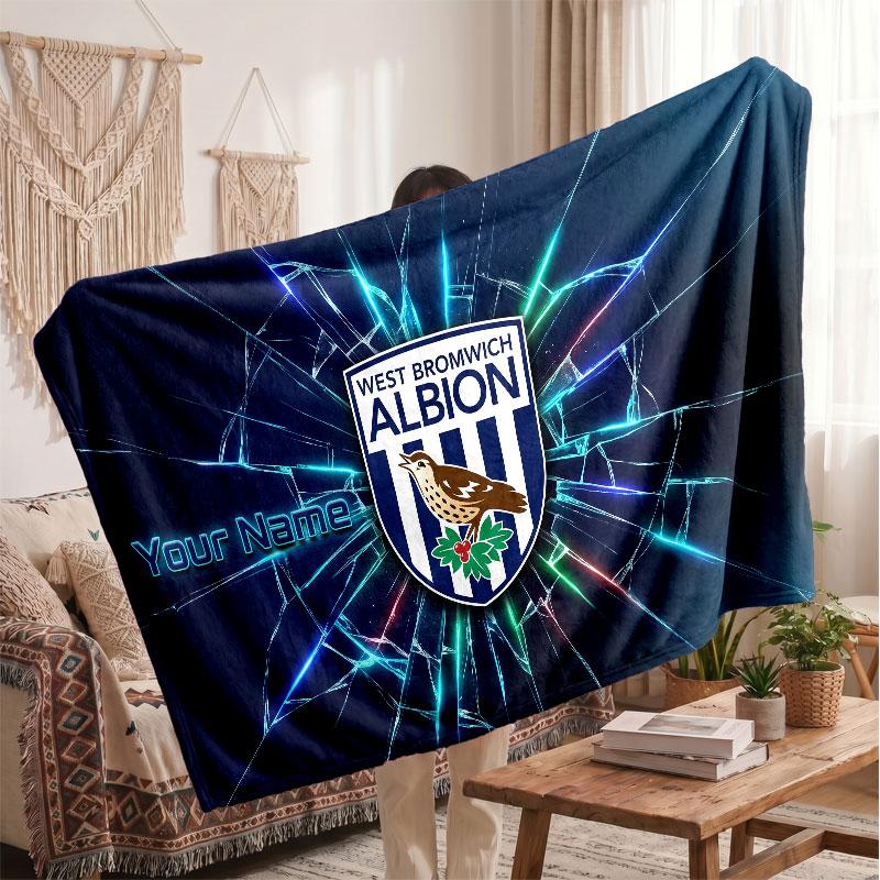 West Bromwich Albion Personalized Fleece Blanket With Football Logo, Custom Name Text Soft Warm Home Throw Blanket