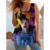 Summer Women's Large Size Colorful Creativity Portrait Flower 3D Printing Vest Loose Fashionable Comfortable Soft Breathable O Neck Sleeveless Vest