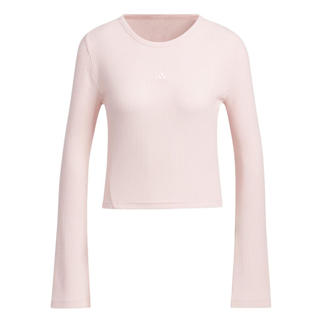 adidas Women's Ribbed Crew Neck Long Sleeve Top Pink JJ3596
