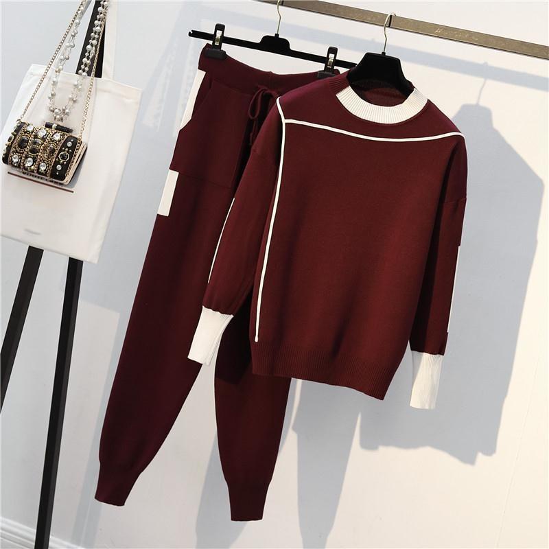 Women's Spring and Autumn Plus Size Covered Long Sleeve Sweatshirt + Sweatpants Two Piece Set