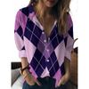 Camicia da Donna Stampata a Maniche Lunghe Moda Revers Casual Quotidiana Top da Donna